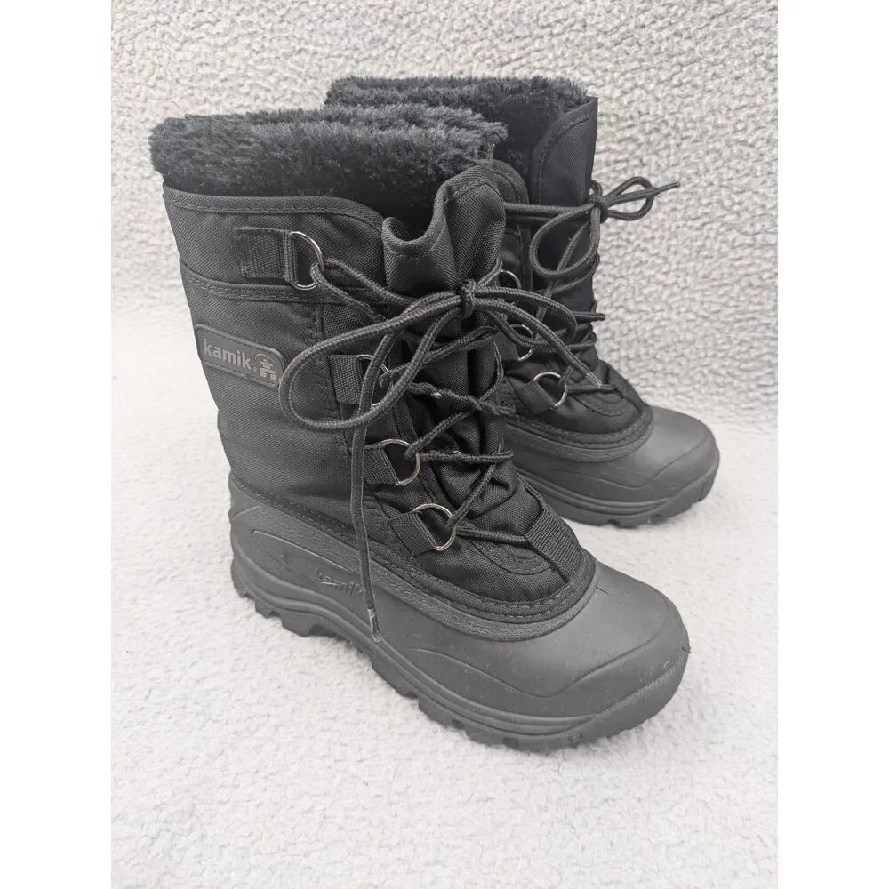 Kamik Black Snow Boots Youth size 6 Lace Up Rubber Soles Unisex